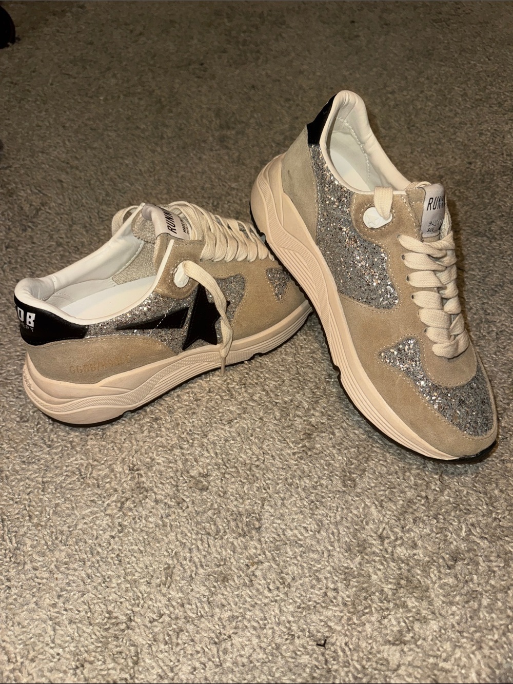 Neutral Silver Glitter Platform Sneakers with Black Star - Women